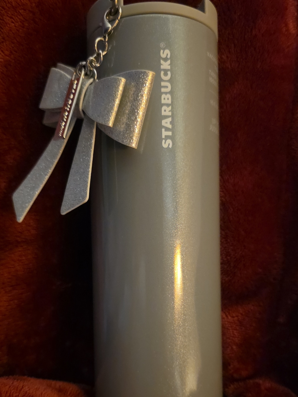 Starbucks Gray Stainless Travel Bottle with Sparkling Bow Charm